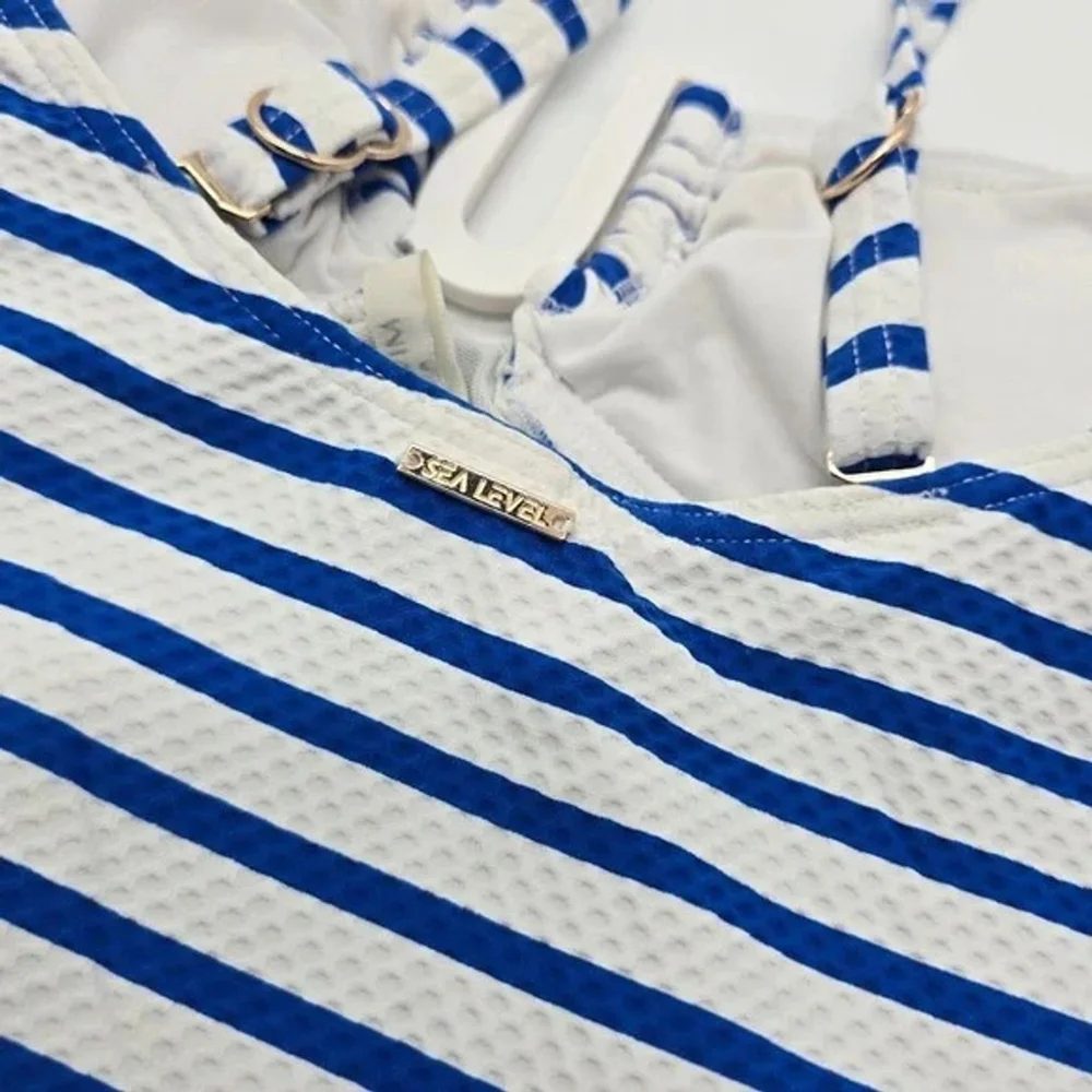 Sea Level Swim One Piece Swimsuit Womens 6 Blue White Stripe U Ring - Picture 9 of 12